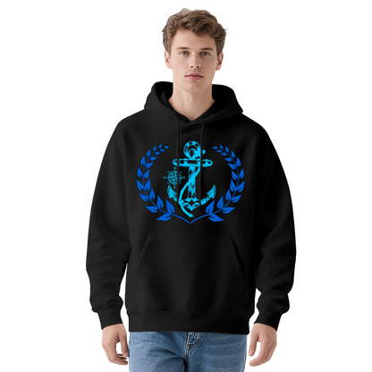 Nautical Anchor Wreath Relax Fit Navy Hoodie, Comfort Maritime Outfit
