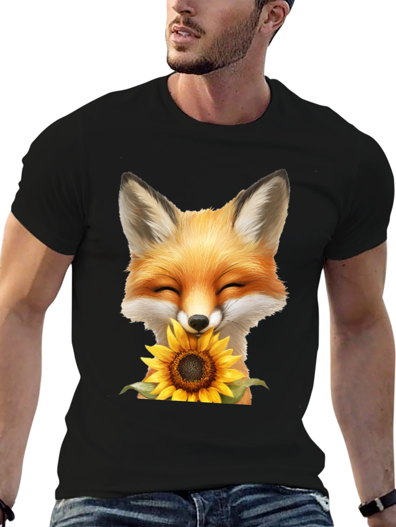 Fox and Sunflower Graphic T-Shirt