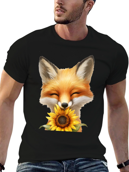 Fox and Sunflower Graphic T-Shirt