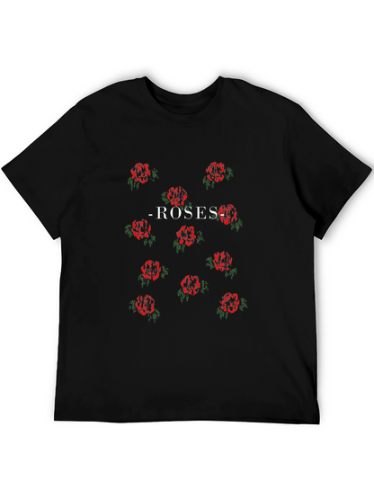 Roses Patterned Black T-Shirt
