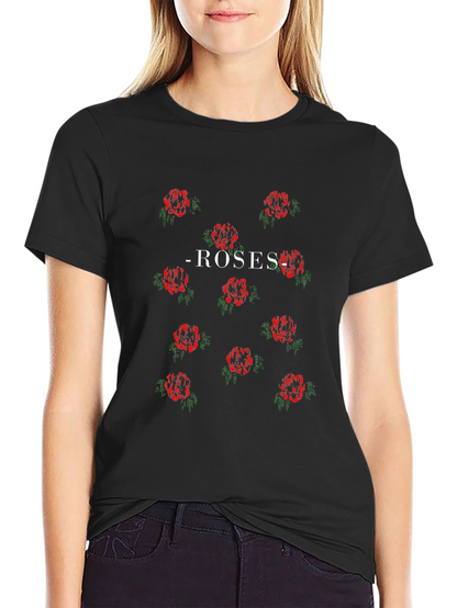 Roses Patterned Black T-Shirt