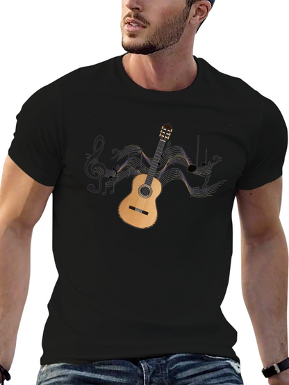 Guitar & Music Notes Graphic Black Tee