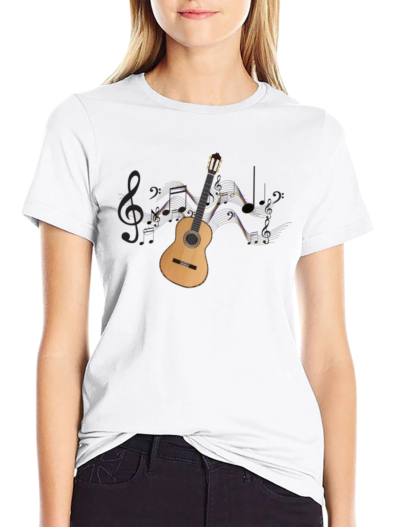 Guitar & Music Notes Graphic Black Tee