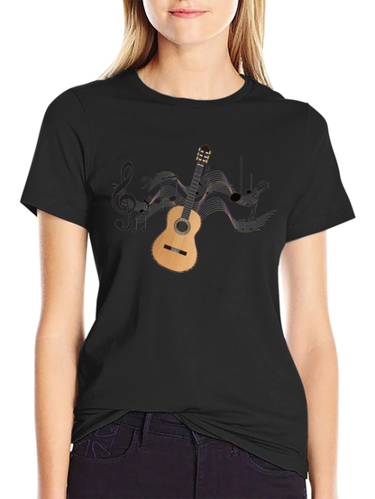 Guitar & Music Notes Graphic Black Tee