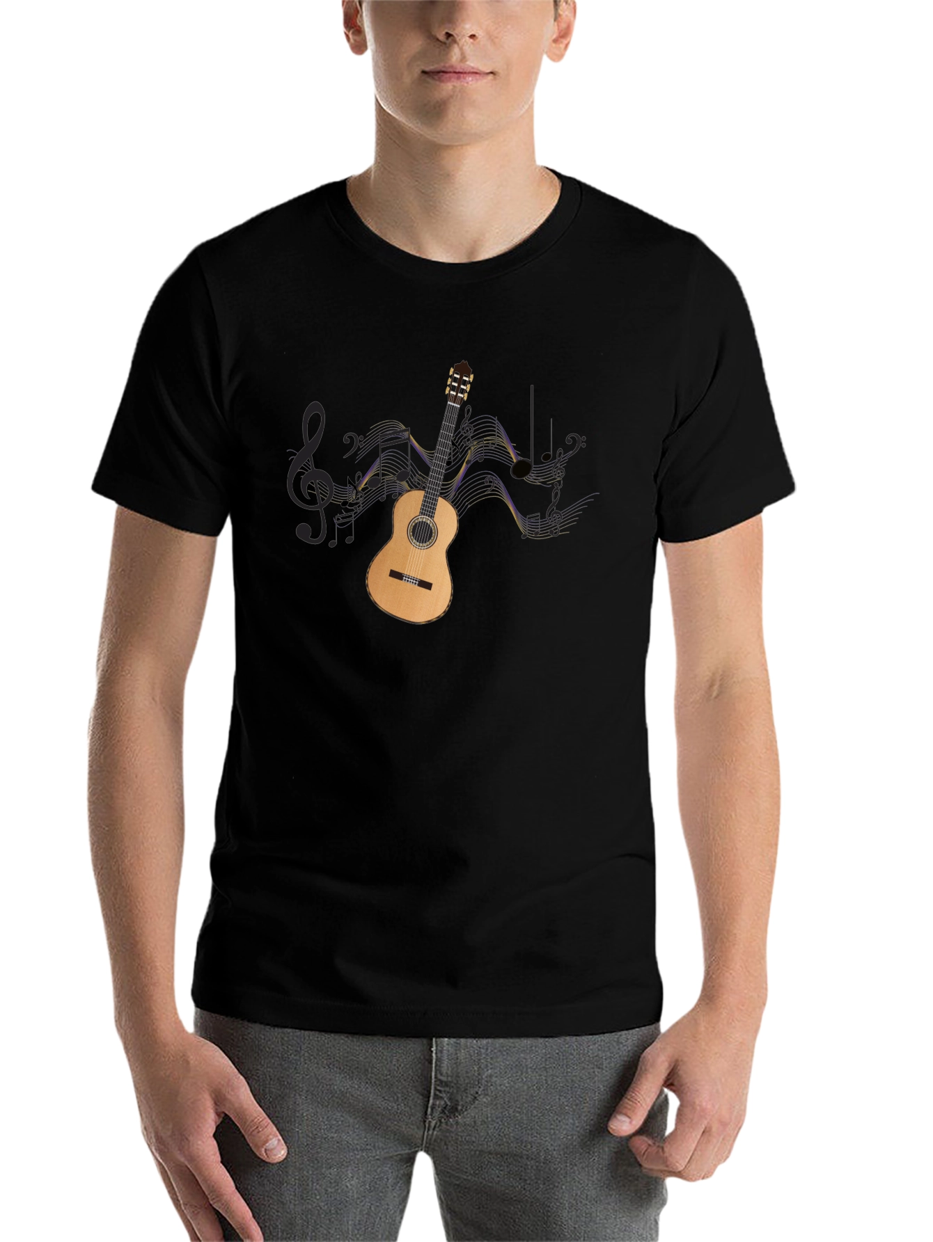Guitar & Music Notes Graphic Black Tee