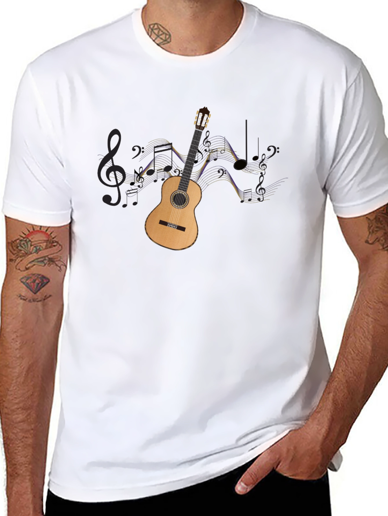 Guitar & Music Notes Graphic Black Tee