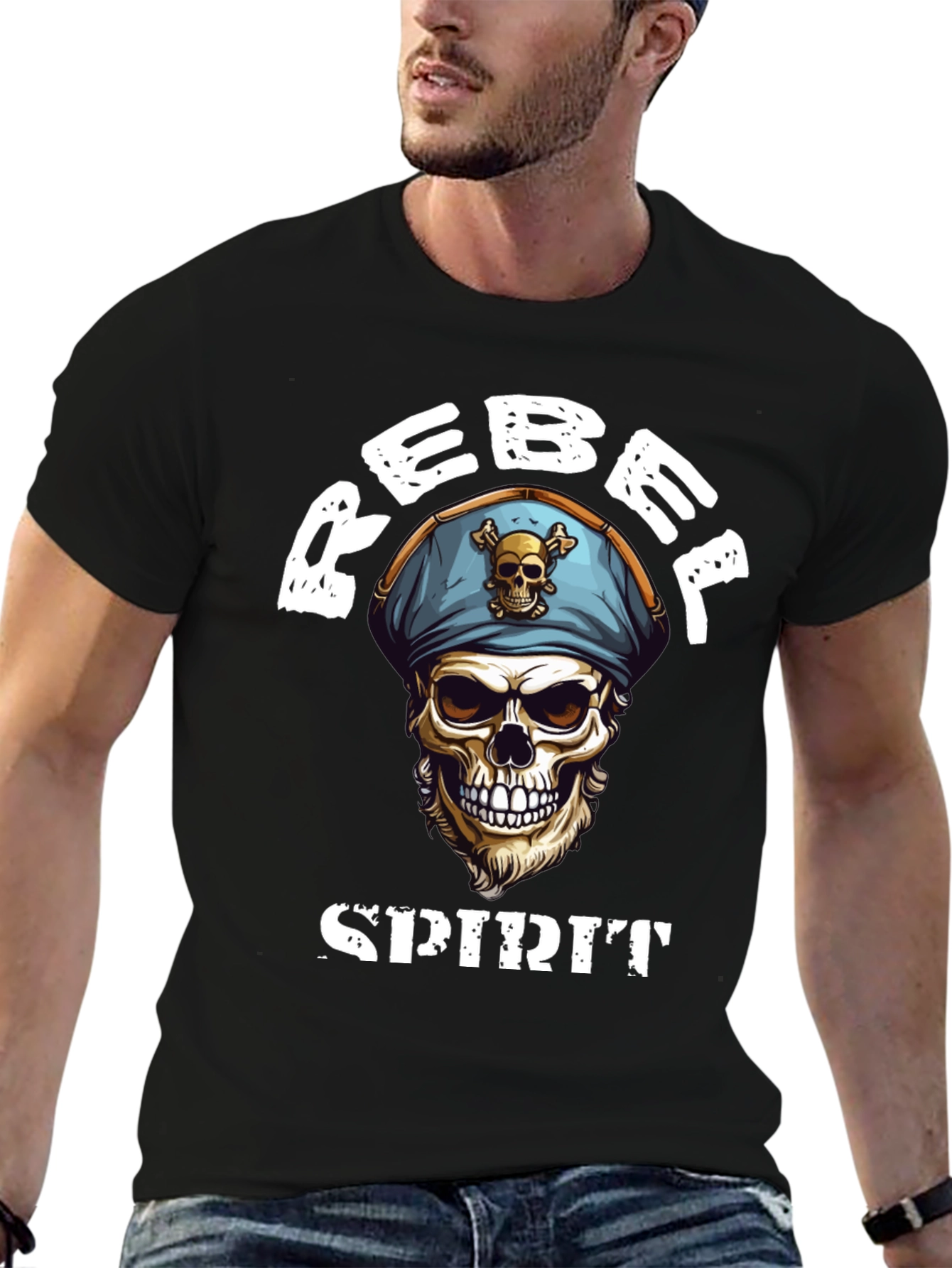 Rebel Spirit Skull Graphic Tee - Black