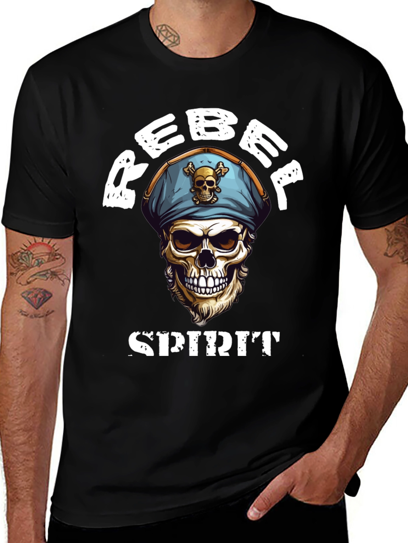 Rebel Spirit Skull Graphic Tee - Black