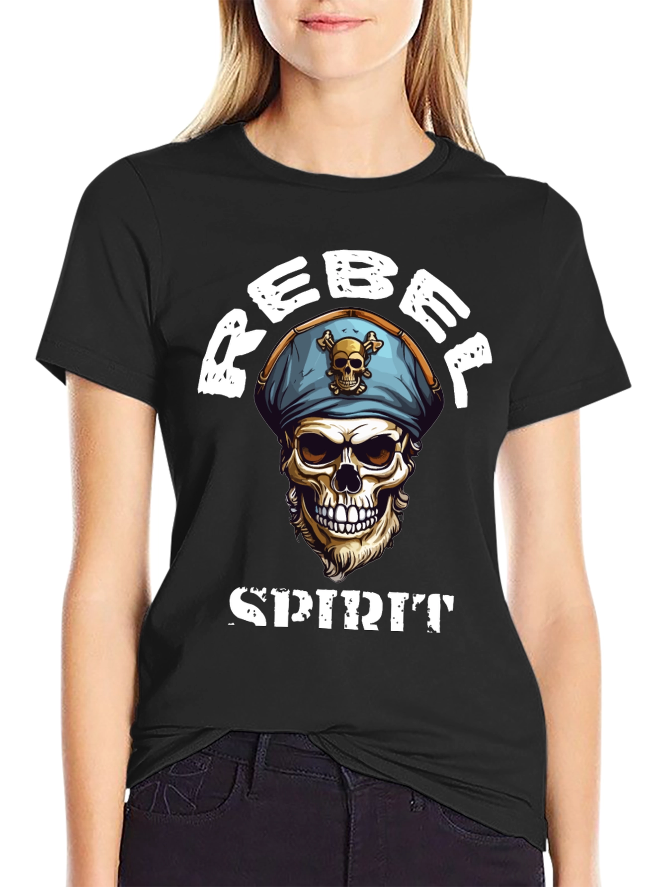 Rebel Spirit Skull Graphic Tee - Black