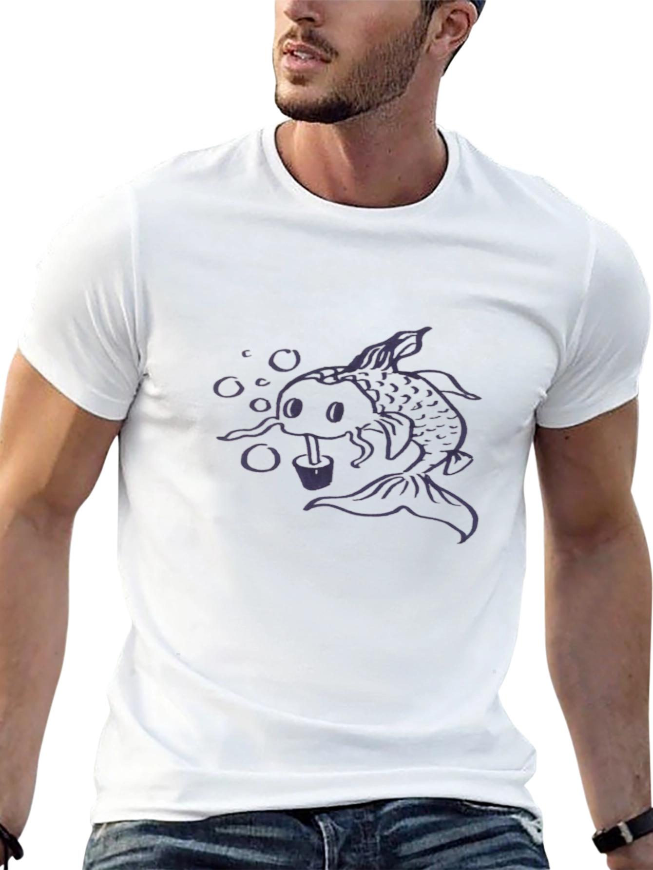 Koi Fish Bubble Tea Graphic Tee - Black
