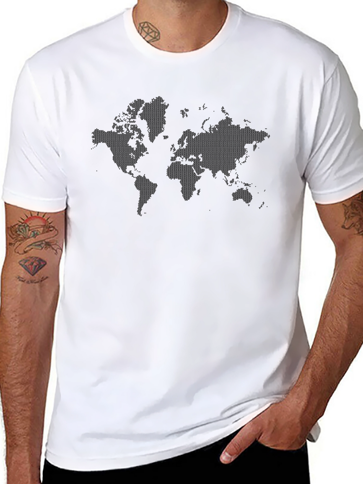 World Map Graphic Tee - Black Cotton T-Shirt