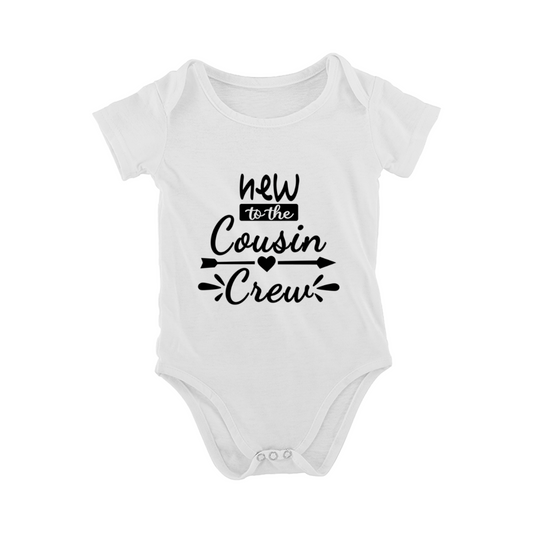New To The Cousin Crew Baby Bodysuit | Arrow Heart Letter Print Infant Announcement Onesie