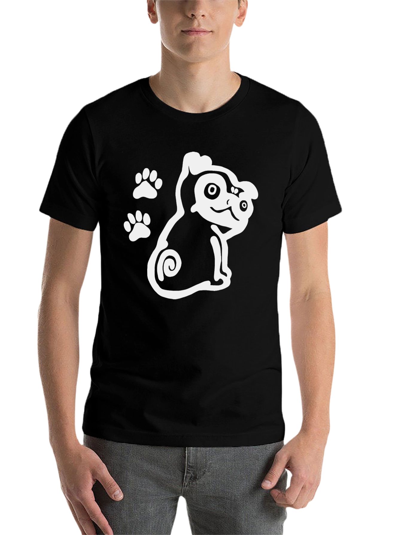 Cute Dog Graphic Print Black T-Shirt