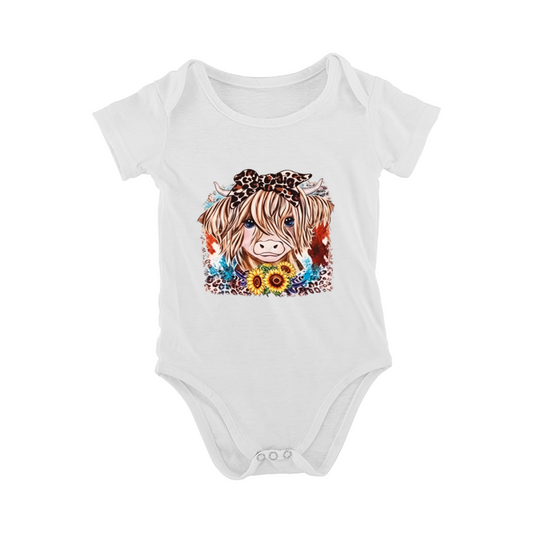 Western Highland Cow Sunflower Leopard Bow Cute Baby Onesie