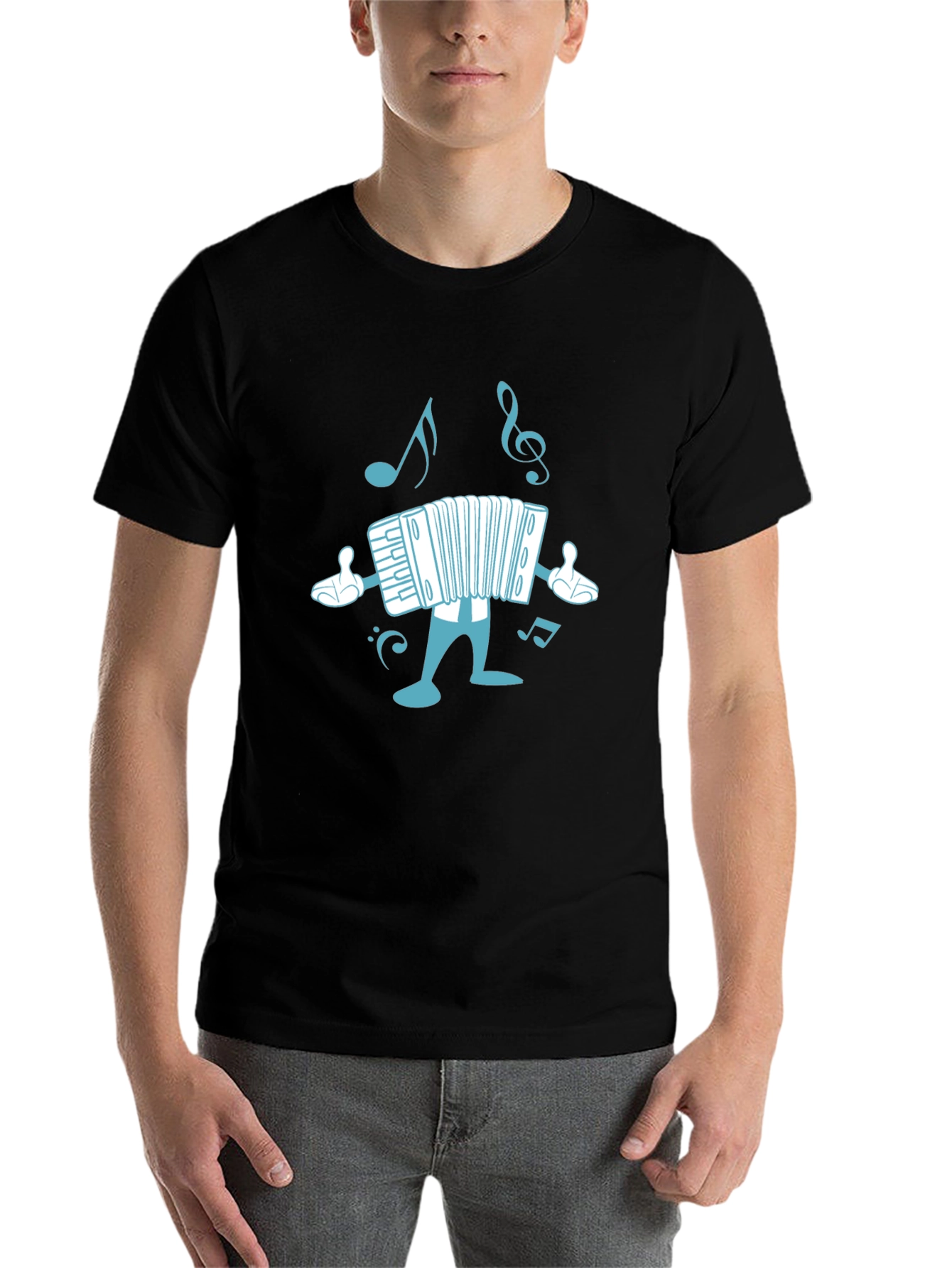 Accordion Cartoon Black T-Shirt