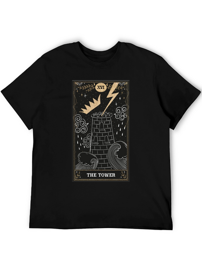 The Tower Tarot Card Black Graphic T-Shirt
