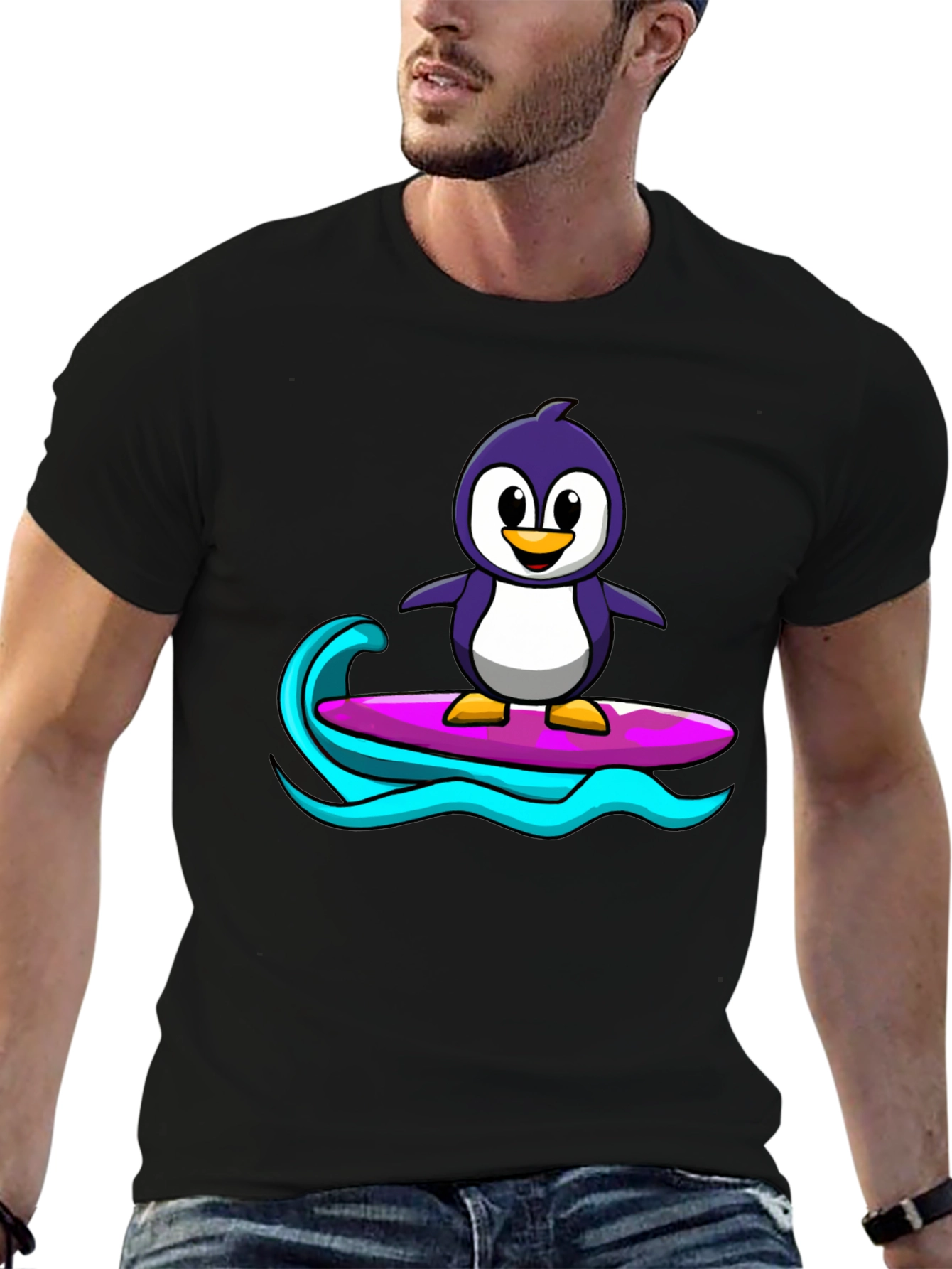 Penguin Surfing Graphic Tee - Black
