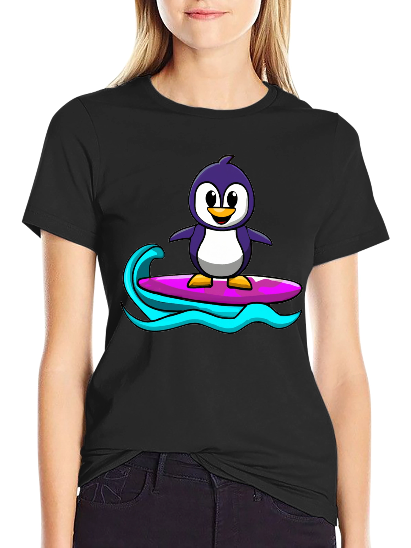 Penguin Surfing Graphic Tee - Black