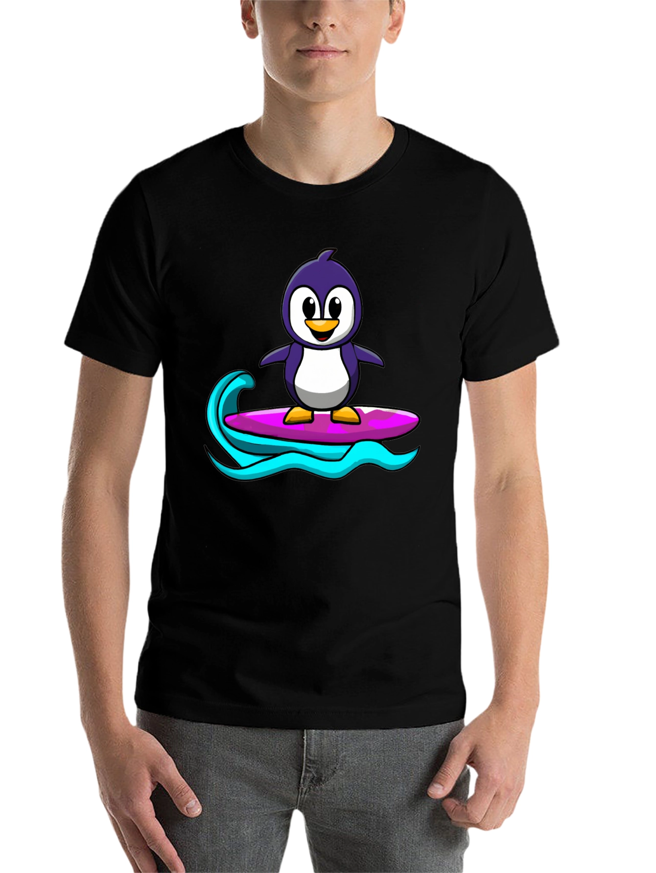 Penguin Surfing Graphic Tee - Black