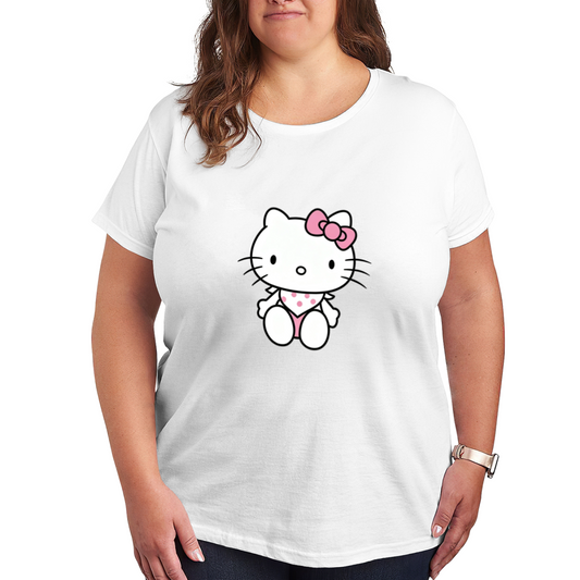 Adorable Baby?Style Hello Kitty Cartoon Plus Size Women White Graphic Tee