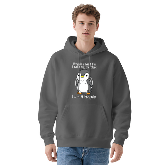 Cute Penguin Quote Gray Hoodie, Men Soft Warm Casual Pullover
