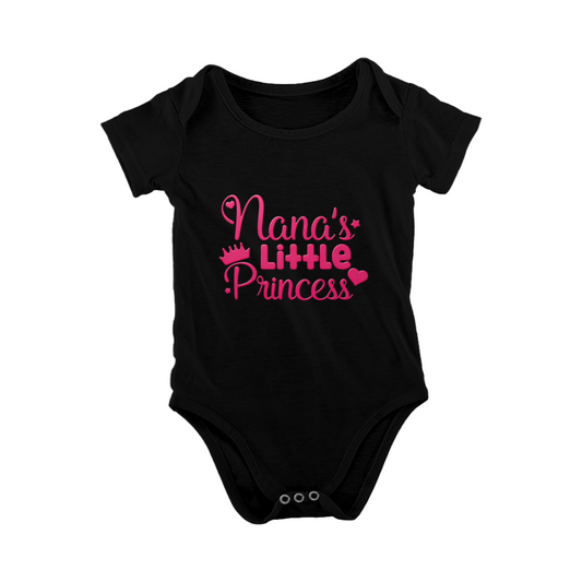 Nana's Little Princess Pink Script Crown Black Baby Bodysuit, Granddaughter Gift Onesie