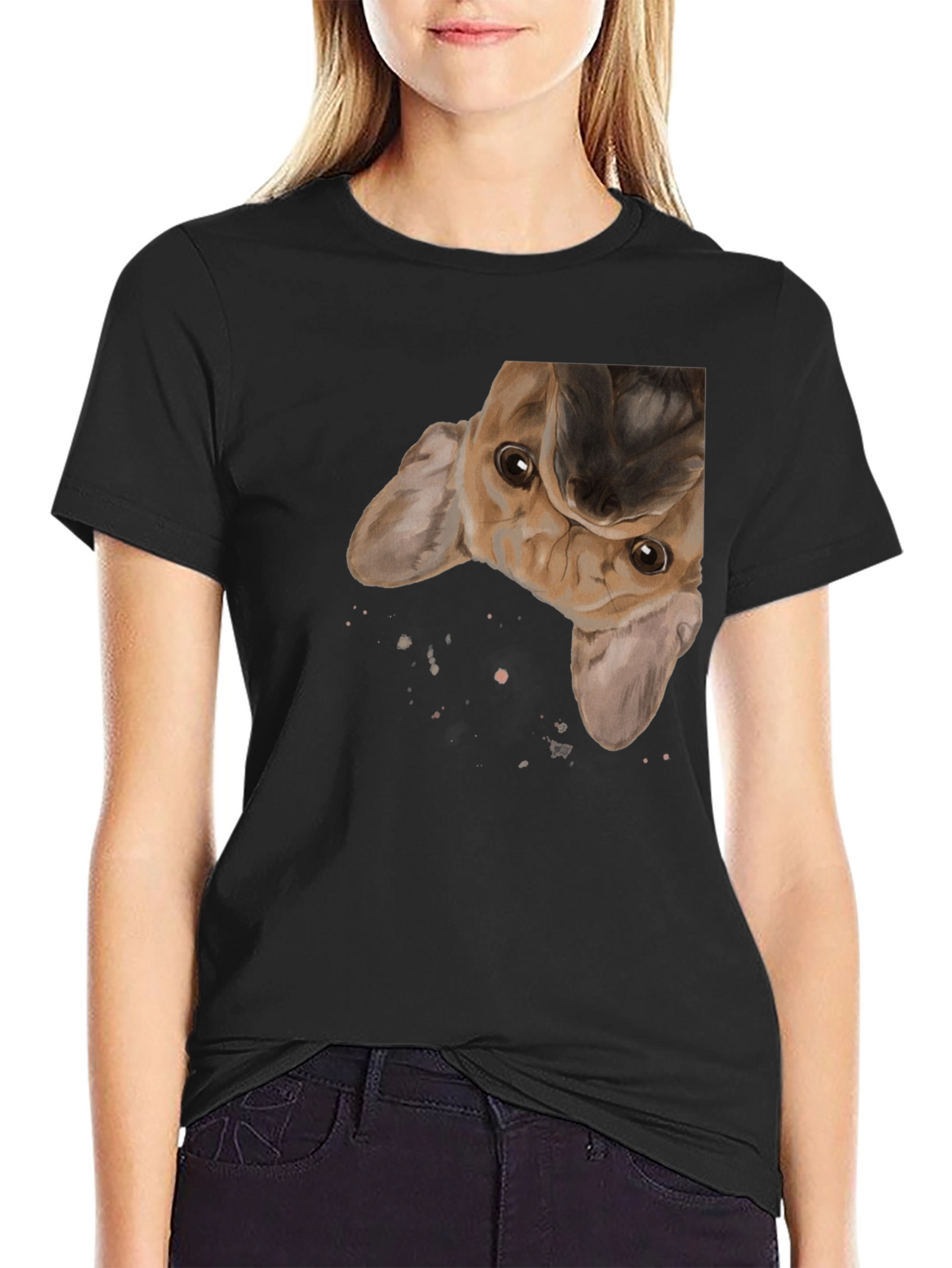 Upside Down Puppy Graphic Tee - Black Cotton Blend
