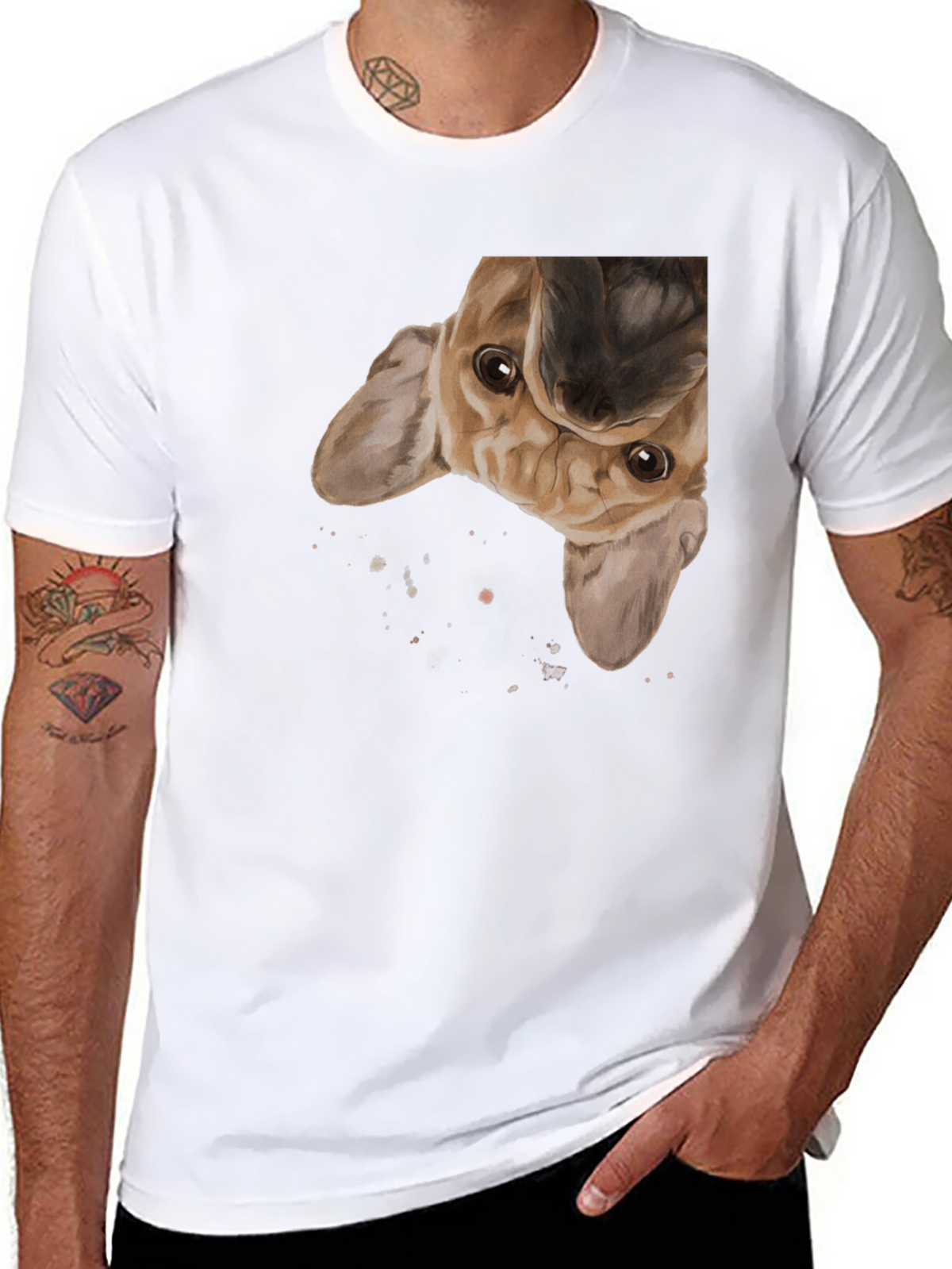 Upside Down Puppy Graphic Tee - Black Cotton Blend