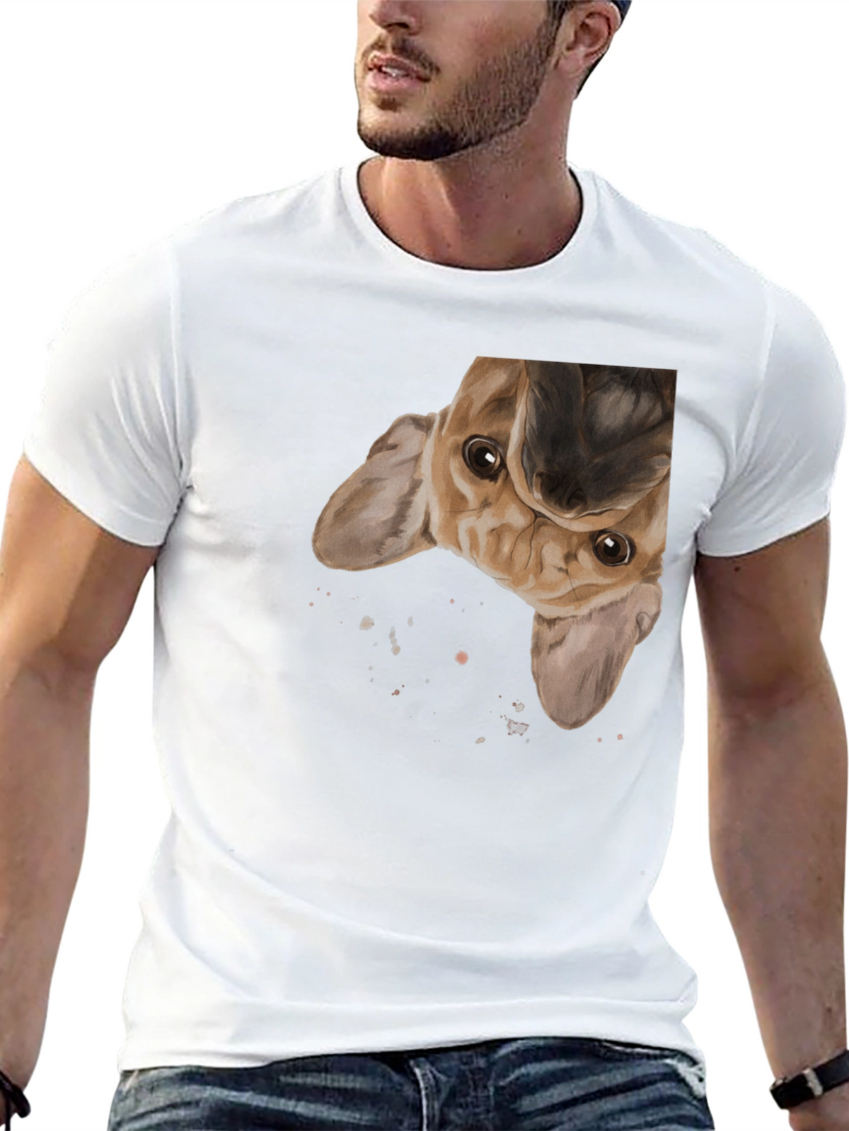 Upside Down Puppy Graphic Tee - Black Cotton Blend