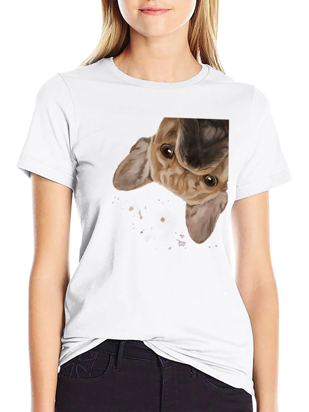 Upside Down Puppy Graphic Tee - Black Cotton Blend