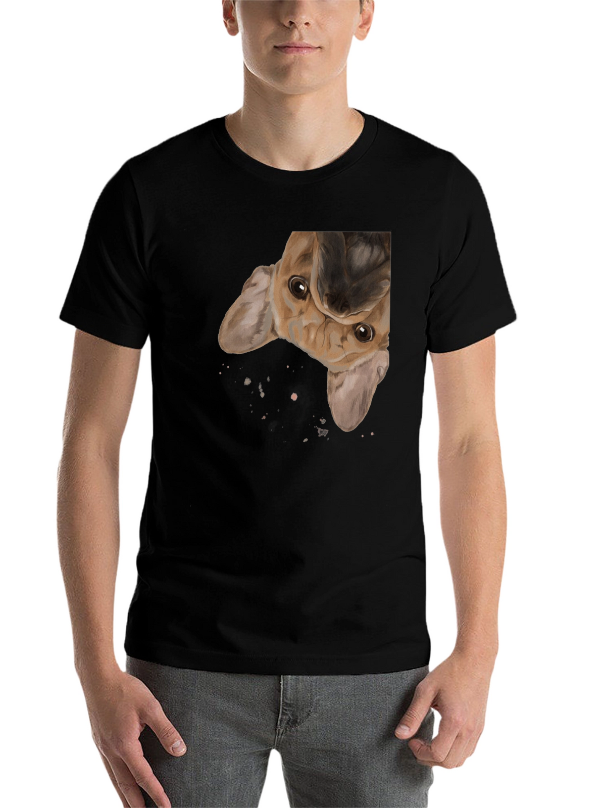 Upside Down Puppy Graphic Tee - Black Cotton Blend