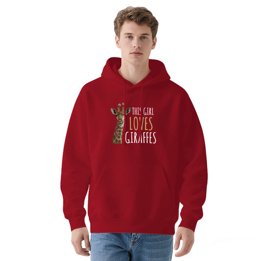 This Girl Loves Giraffes Red Hoodie, Animal Lover Relaxed Soft Sweatshirt