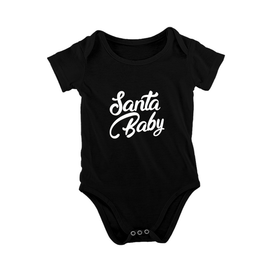 Santa Baby Cursive Letter Black Baby Onesie, Christmas Holiday Infant Photo Outfit
