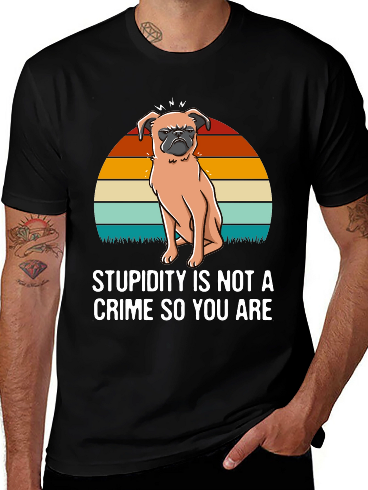 Stupidity Crime Dog Graphic T-Shirt