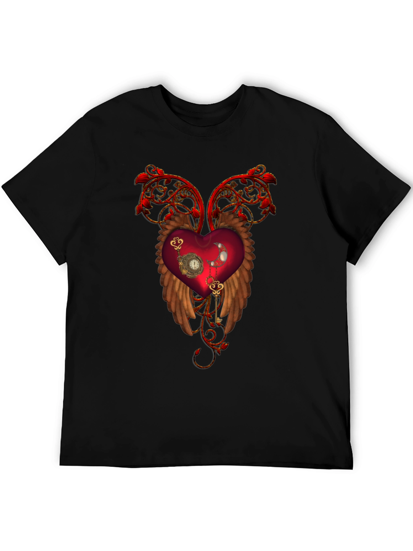 Steampunk Heart Wings Black T-Shirt