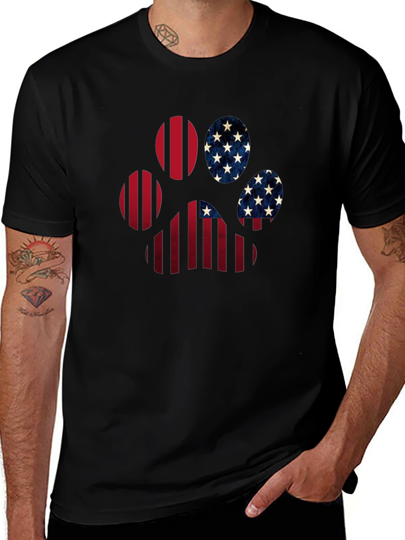 Patriotic Paw Print T-Shirt - USA Flag Design