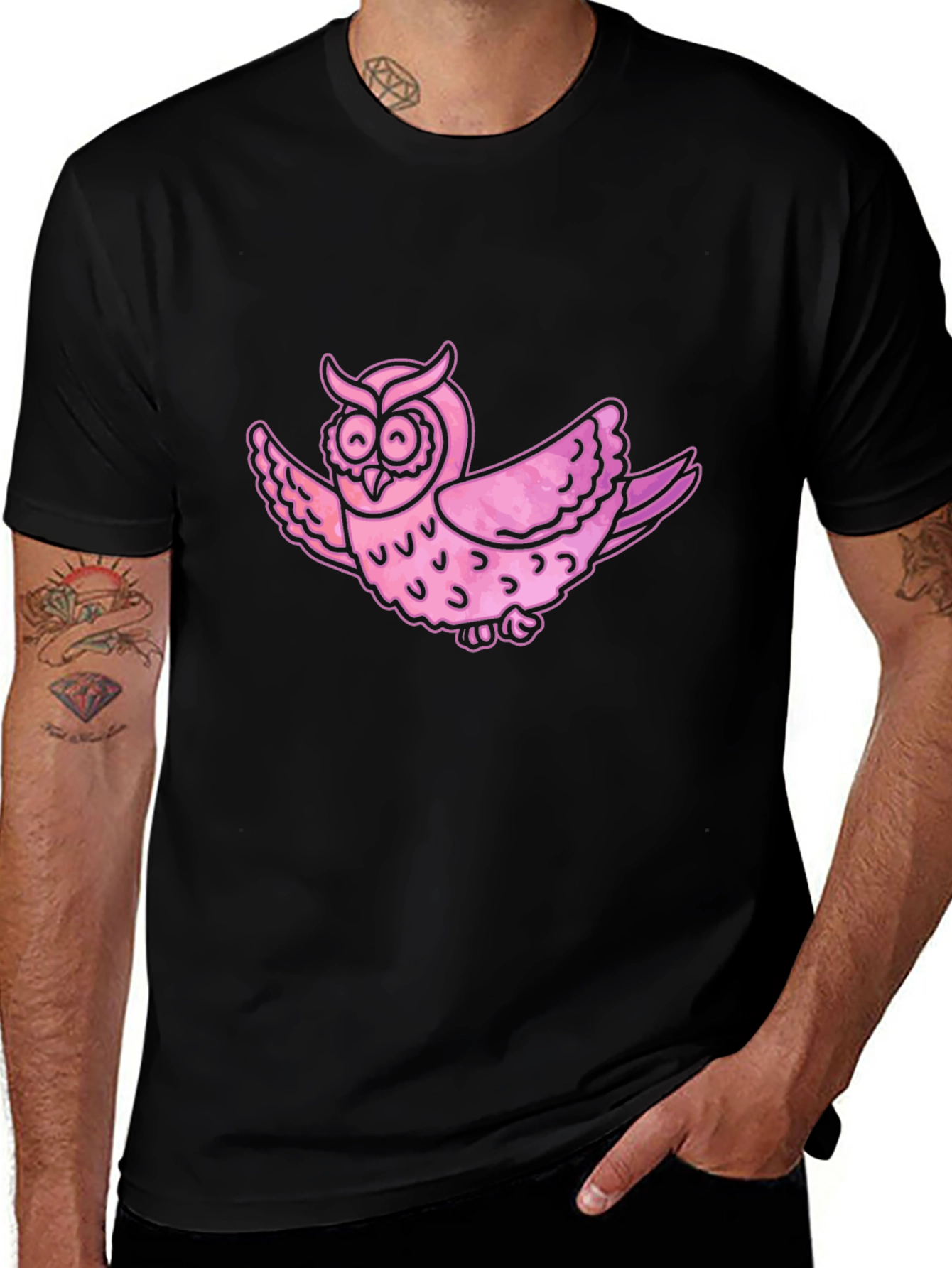 Pink Owl Graphic T-Shirt - Mens Casual Tee