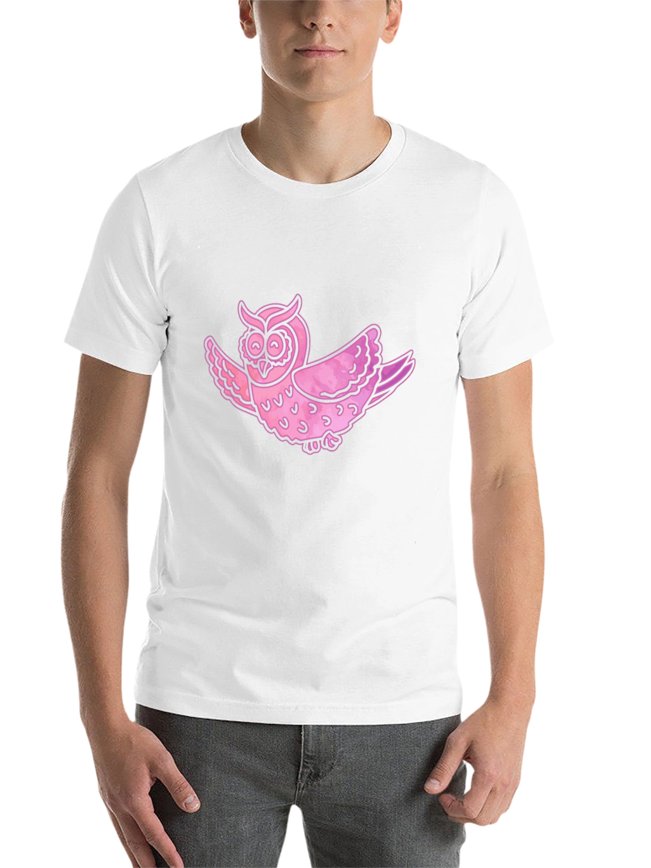 Pink Owl Graphic T-Shirt - Mens Casual Tee