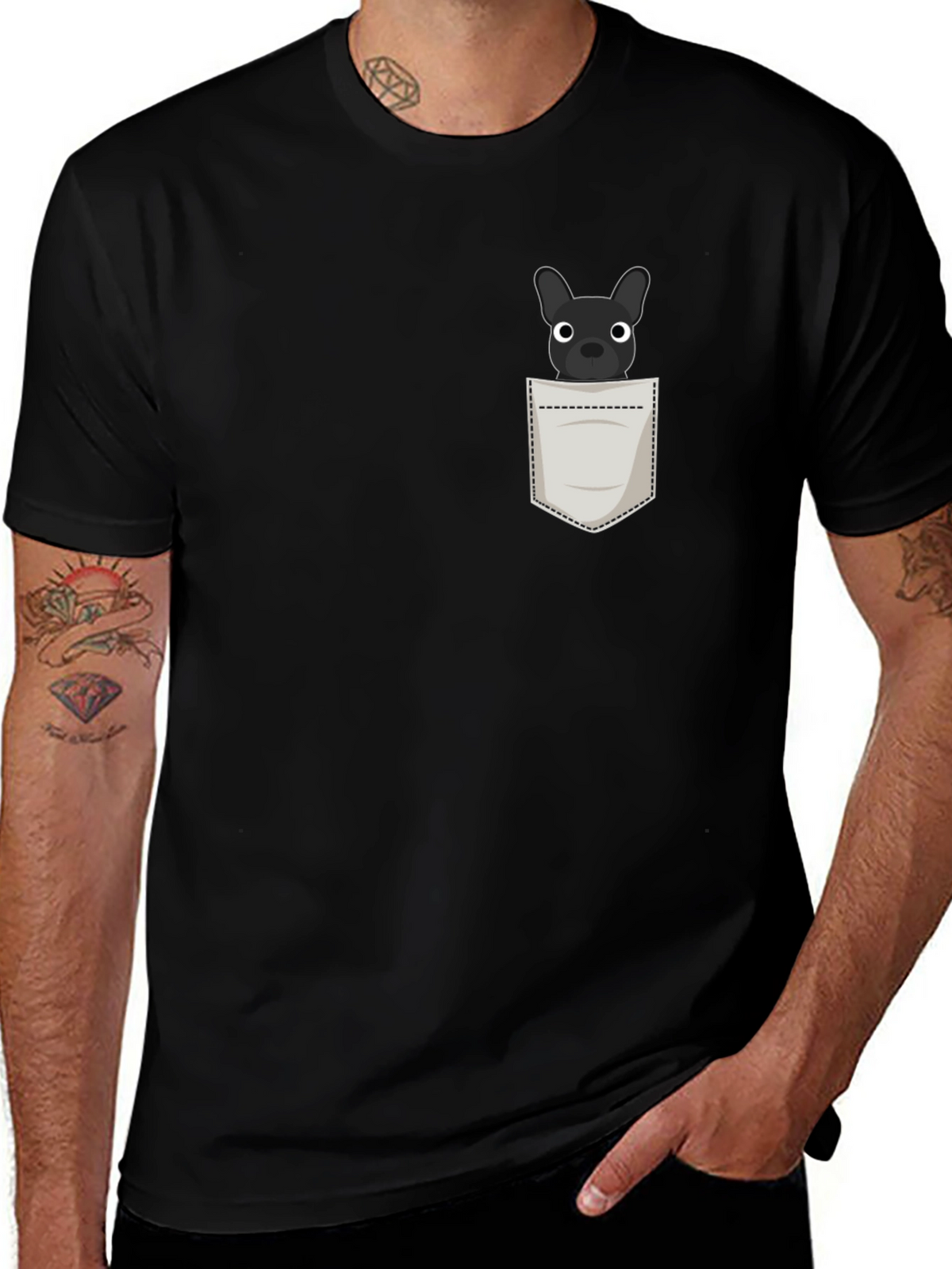 Dog in Pocket Graphic Tee - Black Cotton Blend