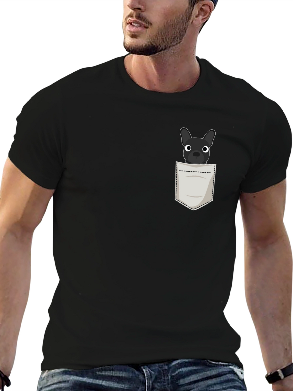 Dog in Pocket Graphic Tee - Black Cotton Blend