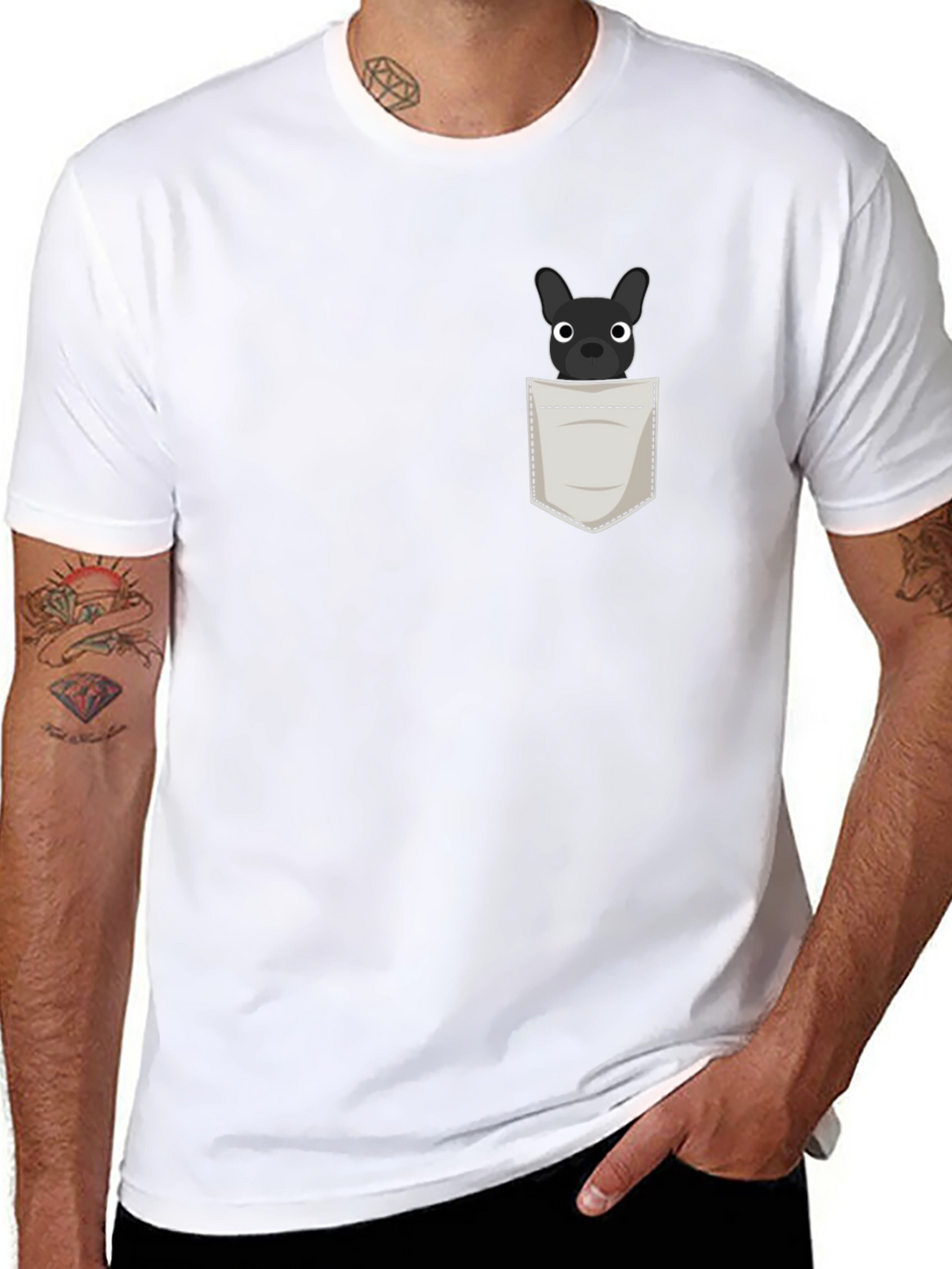 Dog in Pocket Graphic Tee - Black Cotton Blend