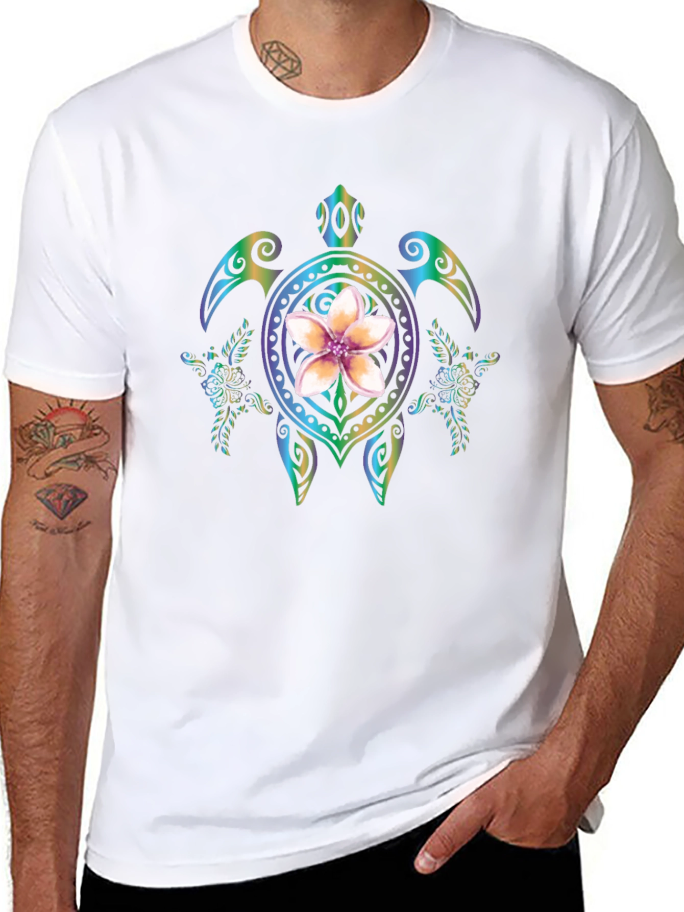 Floral Turtle Graphic Black T-Shirt