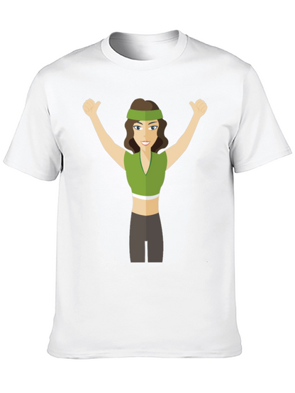 Cartoon Woman Graphic Tee - Black Crew Neck T-Shirt