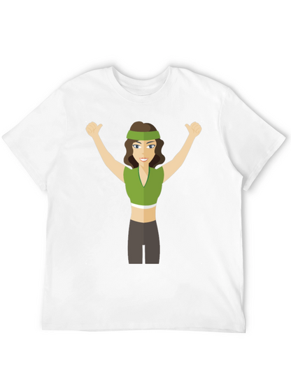 Cartoon Woman Graphic Tee - Black Crew Neck T-Shirt