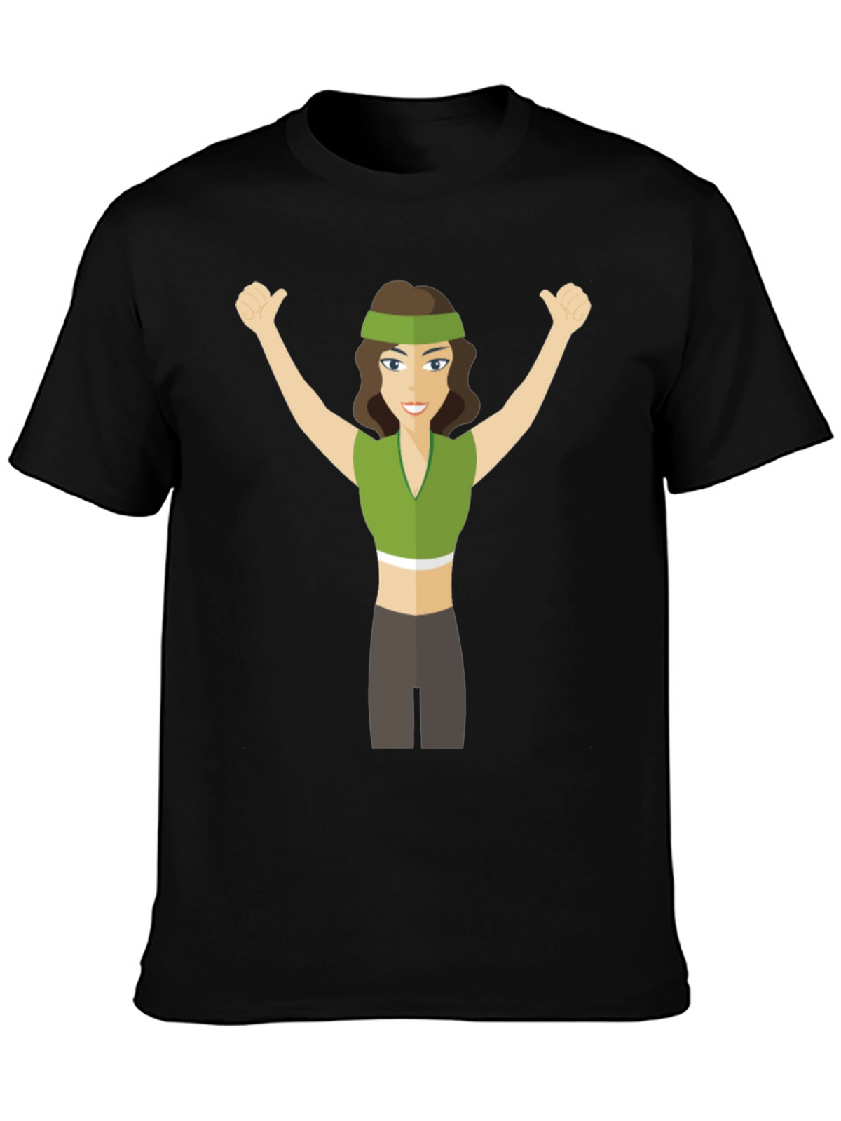 Cartoon Woman Graphic Tee - Black Crew Neck T-Shirt