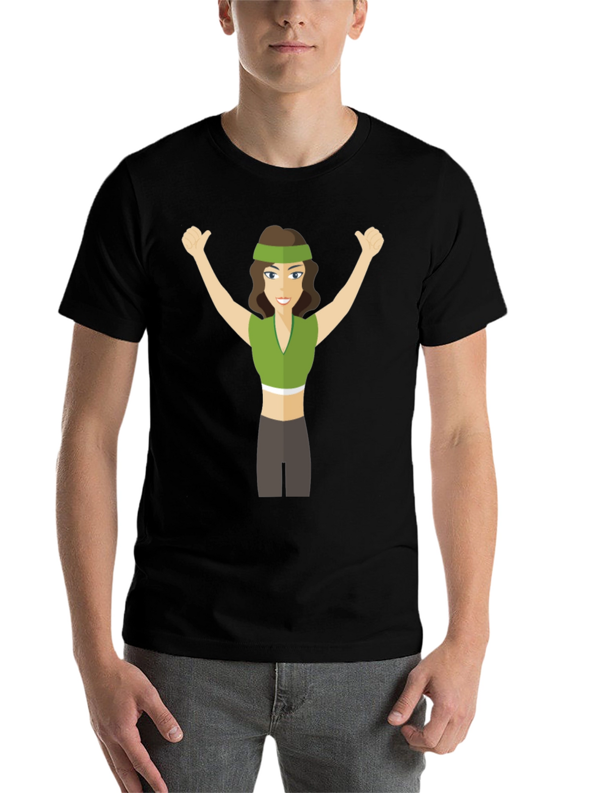 Cartoon Woman Graphic Tee - Black Crew Neck T-Shirt