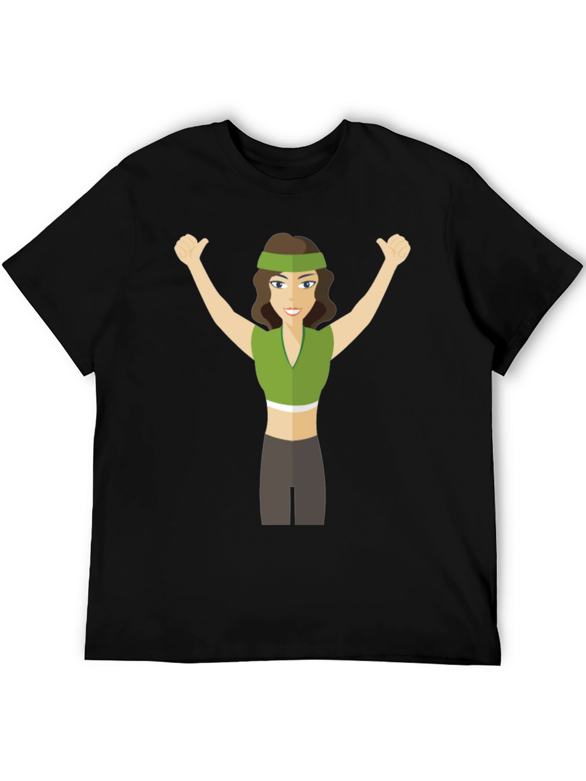 Cartoon Woman Graphic Tee - Black Crew Neck T-Shirt