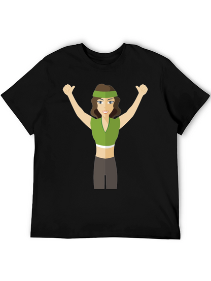 Cartoon Woman Graphic Tee - Black Crew Neck T-Shirt