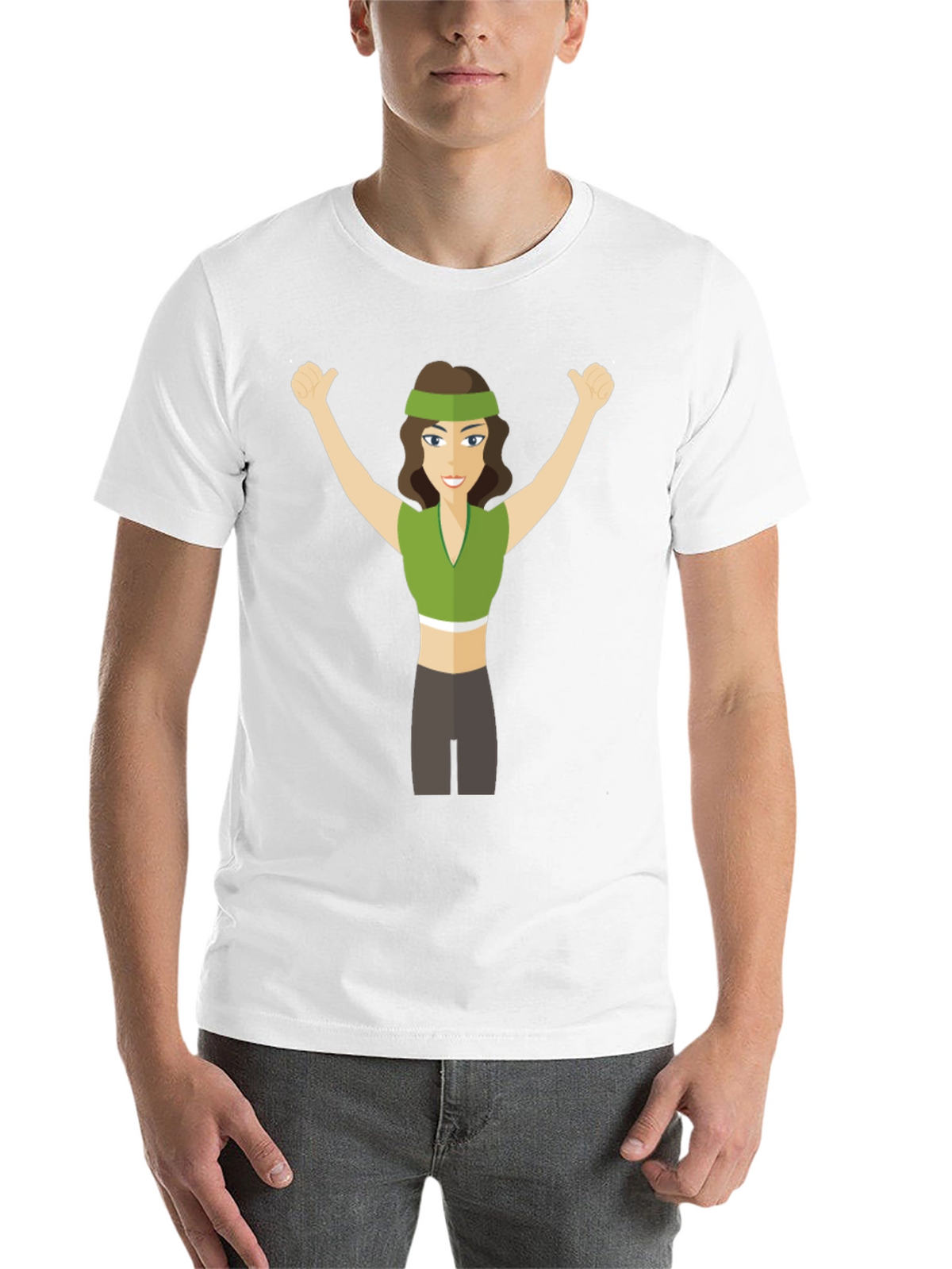 Cartoon Woman Graphic Tee - Black Crew Neck T-Shirt