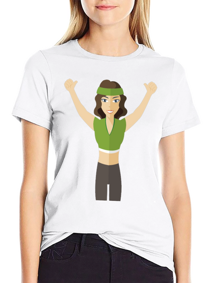 Cartoon Woman Graphic Tee - Black Crew Neck T-Shirt